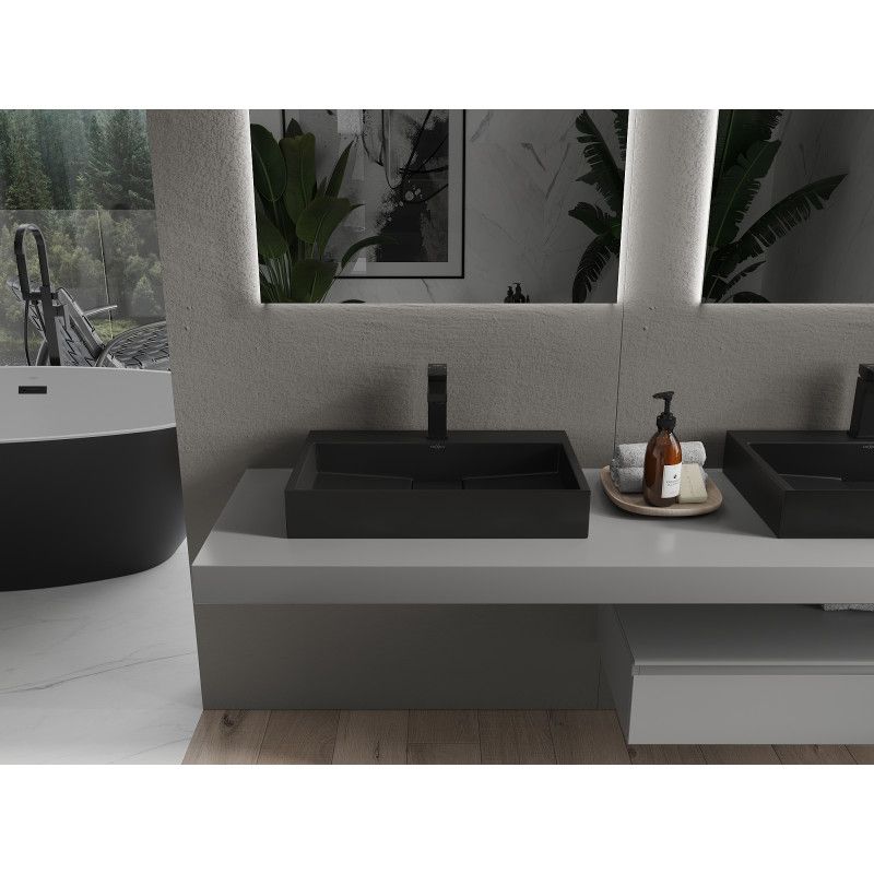Bordmonteret vask i konglomerat 1/O Mexen Ava 60 x 38 cm sort 1 stk.