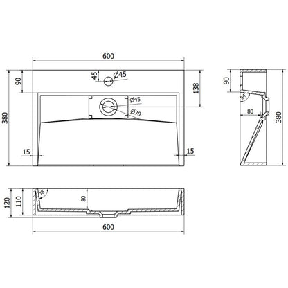 Bordmonteret vask i konglomerat 1/O Mexen Ava 60 x 38 cm sort 1 stk.