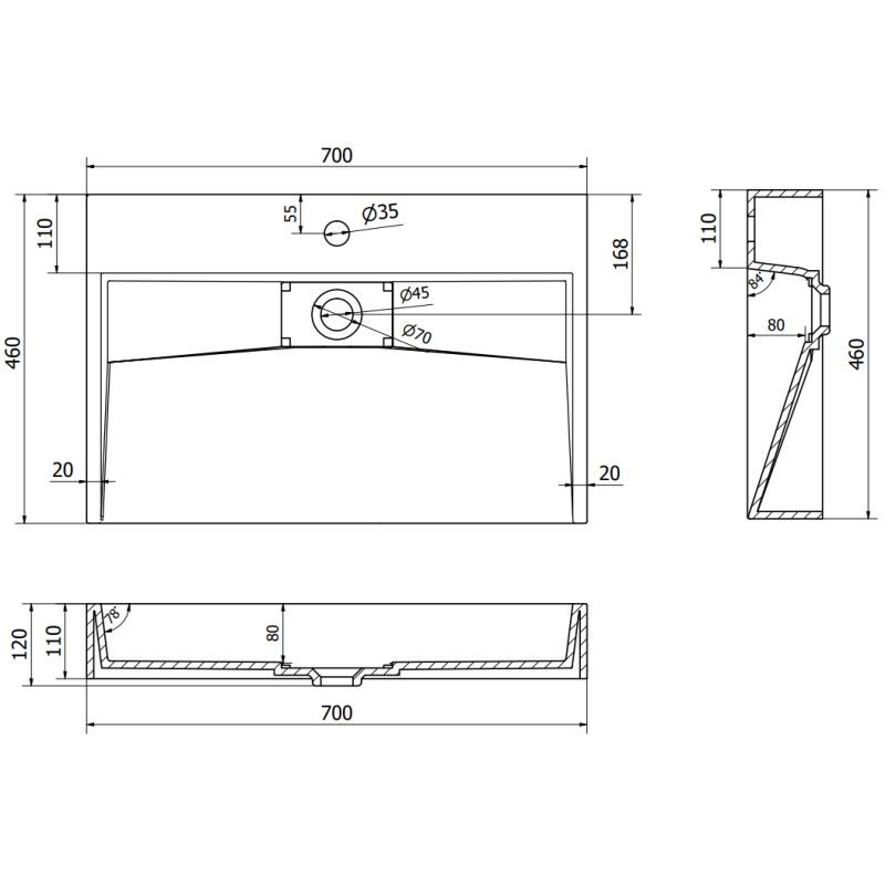 Bordmonteret vask i konglomerat 1/O Mexen Ava 70 x 46 cm hvid 1 stk.