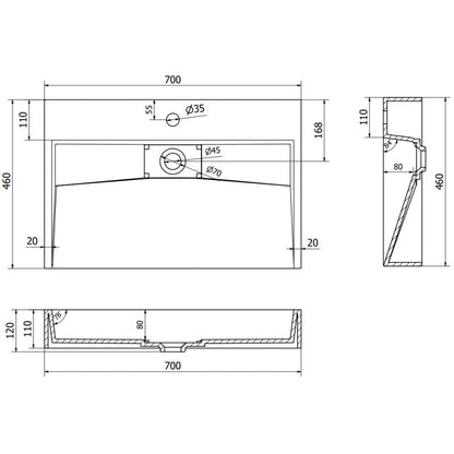Bordmonteret vask i konglomerat 1/O Mexen Ava 70 x 46 cm hvid 1 stk.