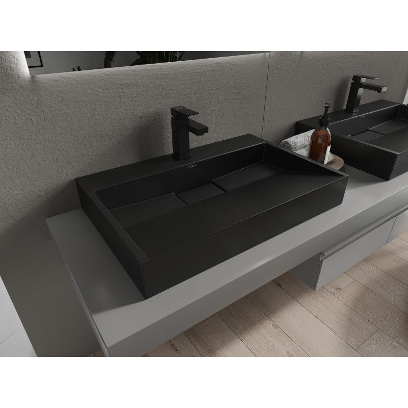 Bordmonteret vask i konglomerat 1/O Mexen Ava 70 x 46 cm sort 1 stk.