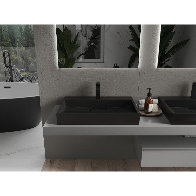 Bordmonteret vask i konglomerat 1/O Mexen Ava 70 x 46 cm sort 1 stk.