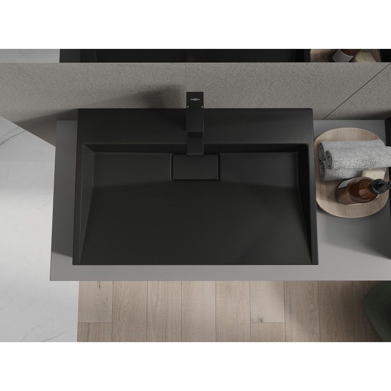 Bordmonteret vask i konglomerat 1/O Mexen Ava 70 x 46 cm sort 1 stk.