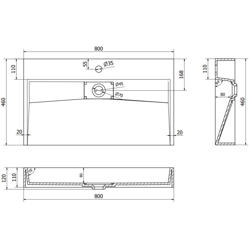 Bordmonteret vask i konglomerat 1/O Mexen Ava 80 x 46 cm hvid 1 stk.
