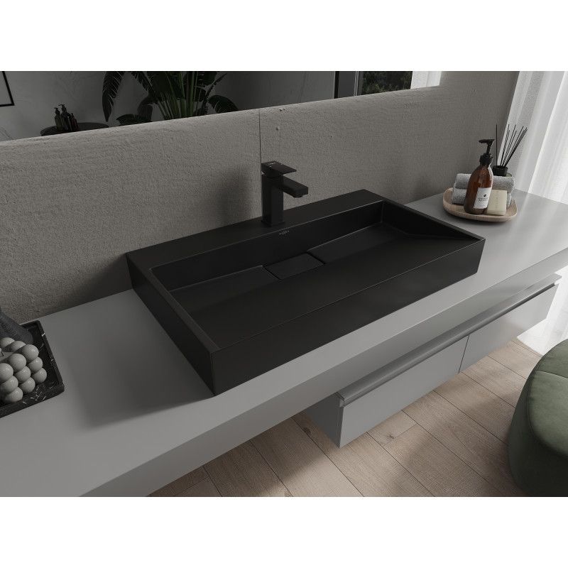 Bordmonteret vask i konglomerat 1/O Mexen Ava 80 x 46 cm sort 1 stk.