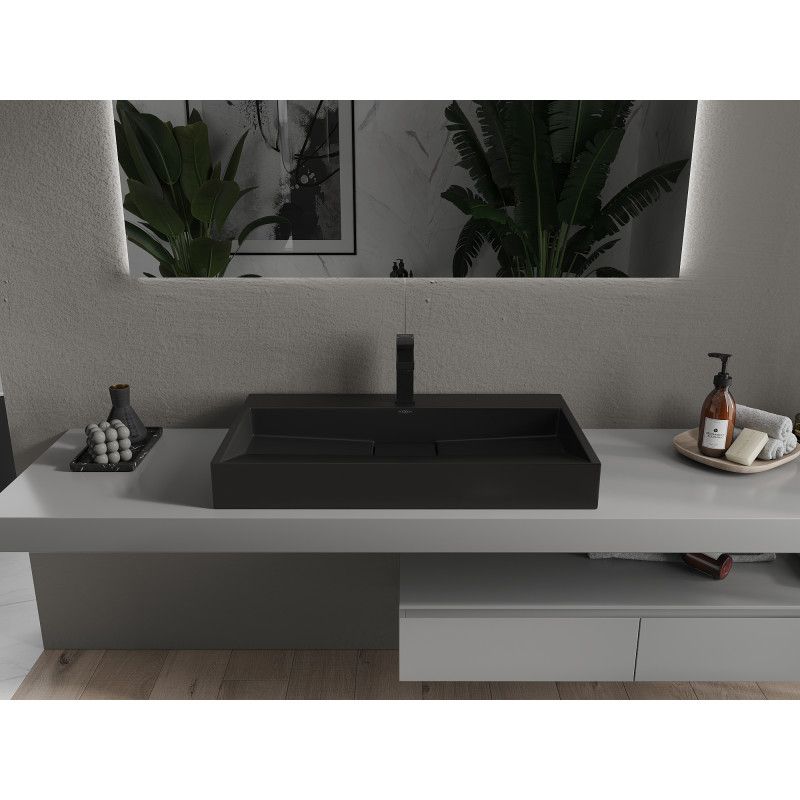 Bordmonteret vask i konglomerat 1/O Mexen Ava 80 x 46 cm sort 1 stk.
