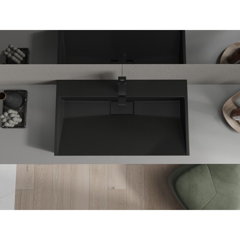 Bordmonteret vask i konglomerat 1/O Mexen Ava 80 x 46 cm sort 1 stk.