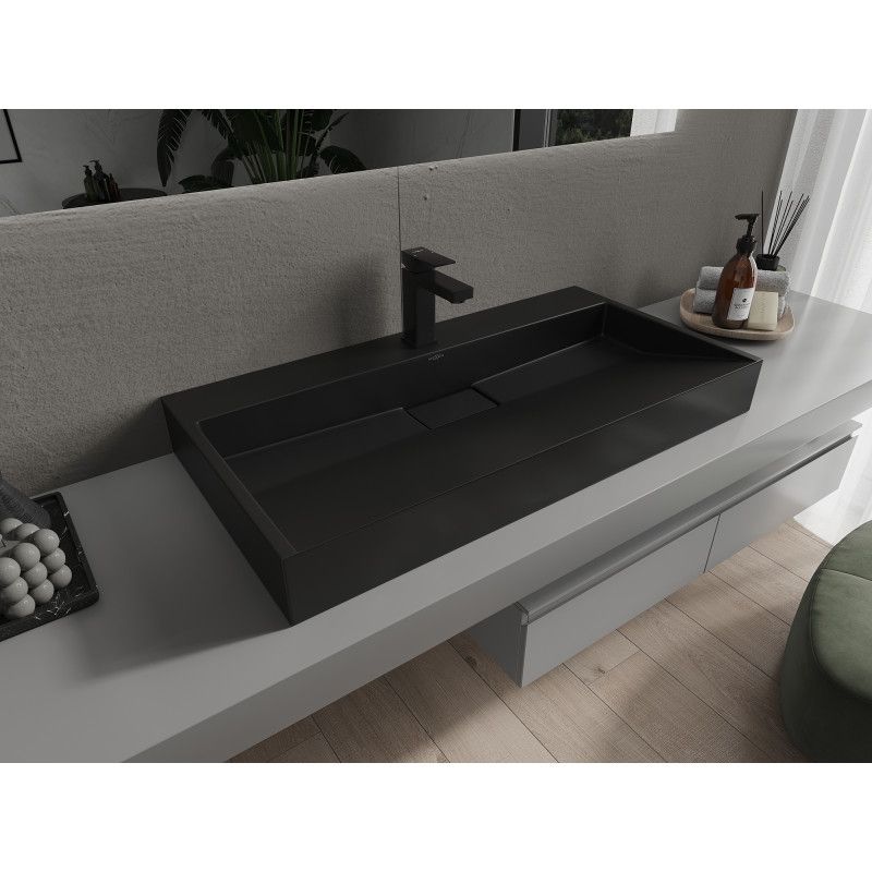 Bordmonteret vask i konglomerat 1/O Mexen Ava 90 x 46 cm mat-sort 1 stk.