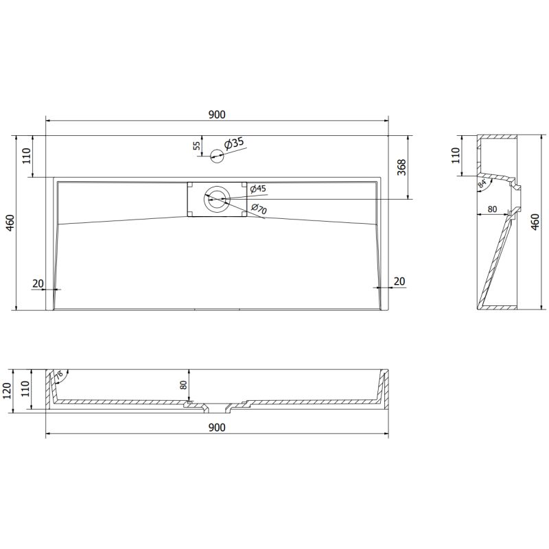 Bordmonteret vask i konglomerat 1/O Mexen Ava 90 x 46 cm mat-sort 1 stk.