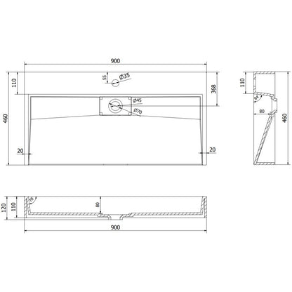 Bordmonteret vask i konglomerat 1/O Mexen Ava 90 x 46 cm mat-sort 1 stk.
