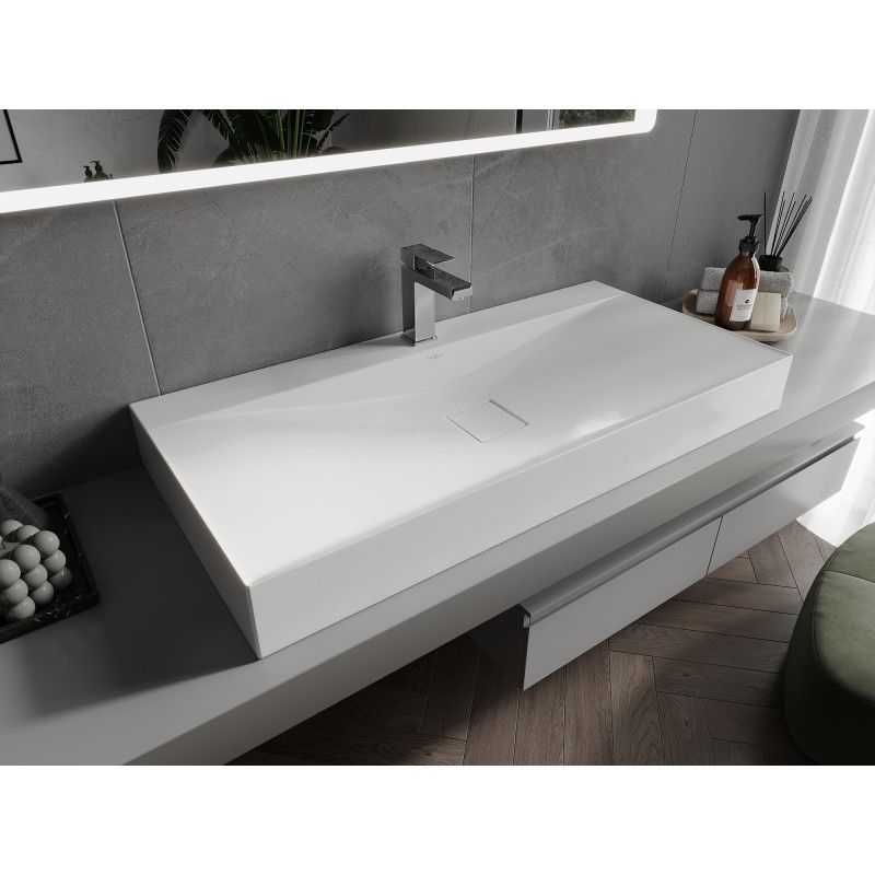 Bordmonteret vask i konglomerat 1/O Mexen Poli 100 x 48 cm hvid 1 stk.