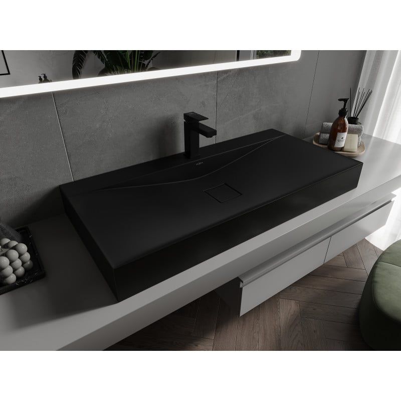 Bordmonteret vask i konglomerat 1/O Mexen Poli 100 x 48 cm mat-sort 1 stk.