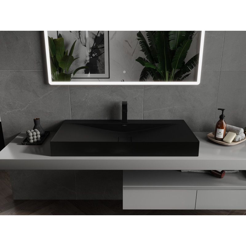 Bordmonteret vask i konglomerat 1/O Mexen Poli 100 x 48 cm mat-sort 1 stk.
