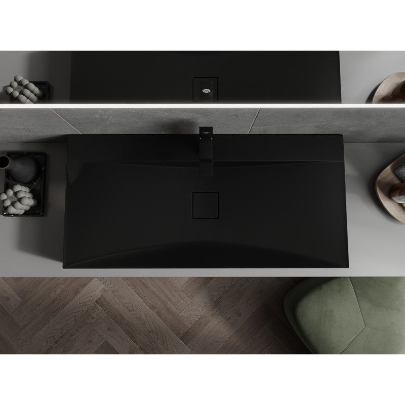 Bordmonteret vask i konglomerat 1/O Mexen Poli 100 x 48 cm mat-sort 1 stk.