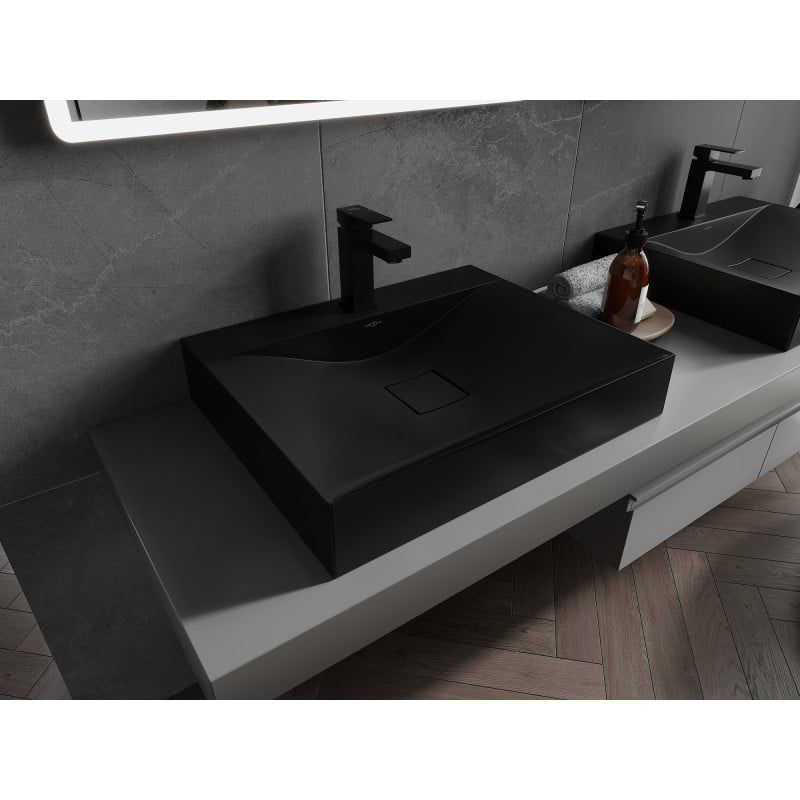 Bordmonteret vask i konglomerat 1/O Mexen Poli 60 x 48 cm mat‑sort 1 stk.