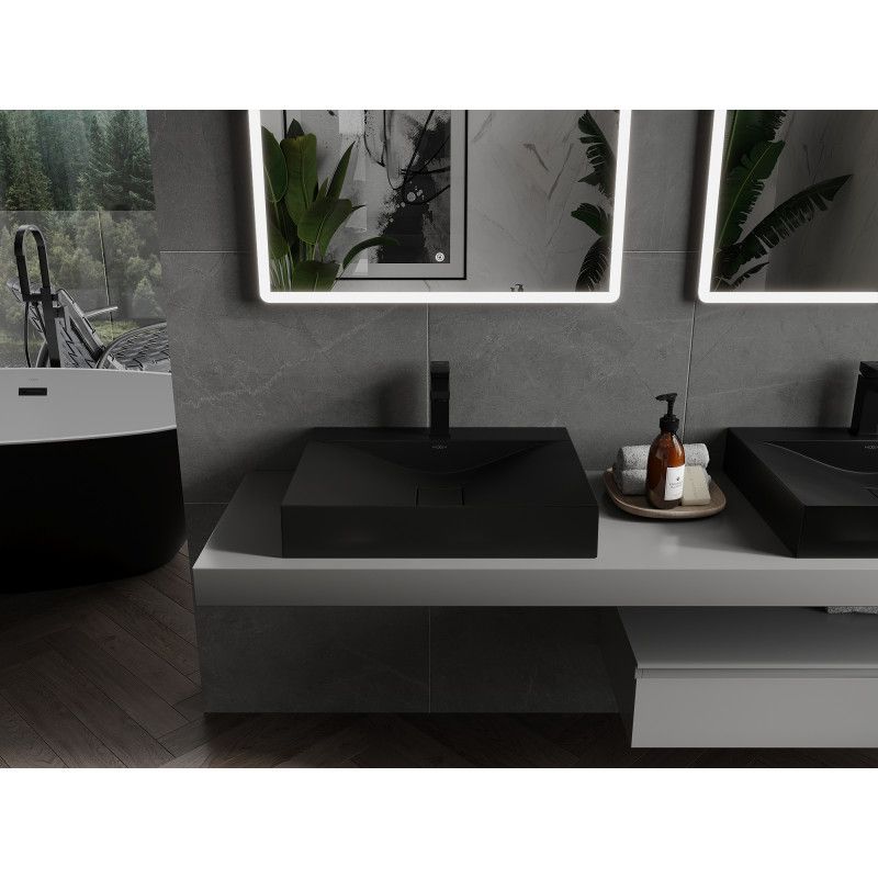 Bordmonteret vask i konglomerat 1/O Mexen Poli 60 x 48 cm mat‑sort 1 stk.