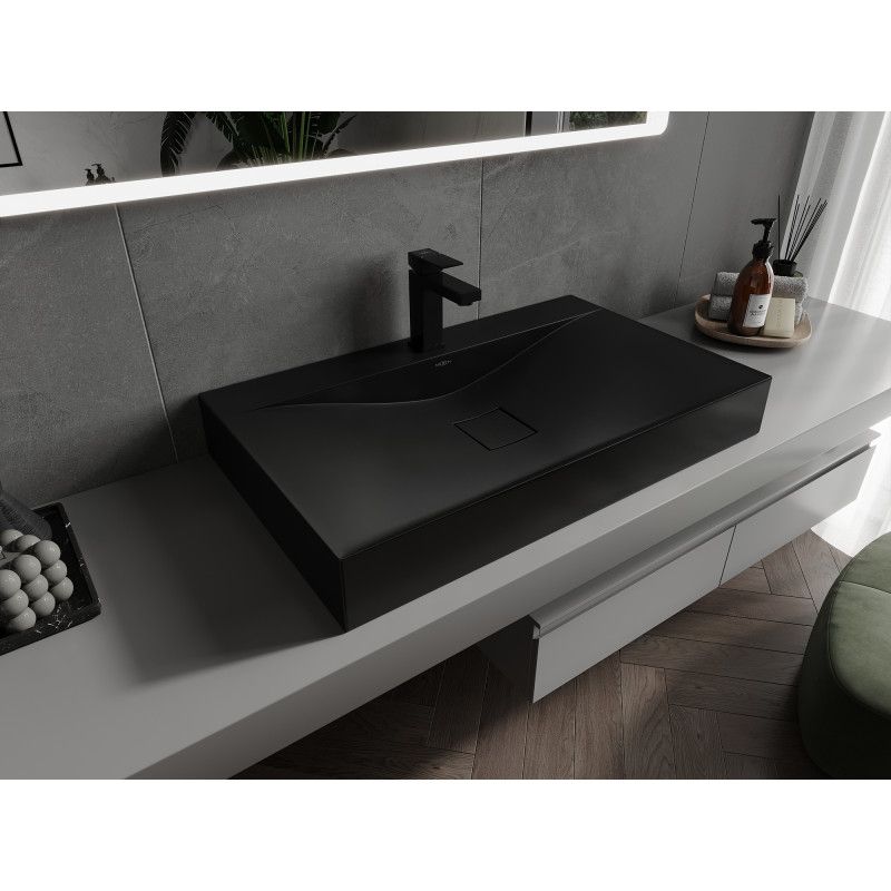 Bordmonteret vask i konglomerat 1/O Mexen Poli 80 x 48 cm sort 1 stk.