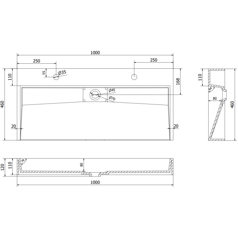 Bordmonteret vask i konglomerat 2/O Mexen Ava 100 x 46 cm hvid 1 stk.