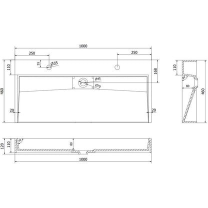 Bordmonteret vask i konglomerat 2/O Mexen Ava 100 x 46 cm hvid 1 stk.