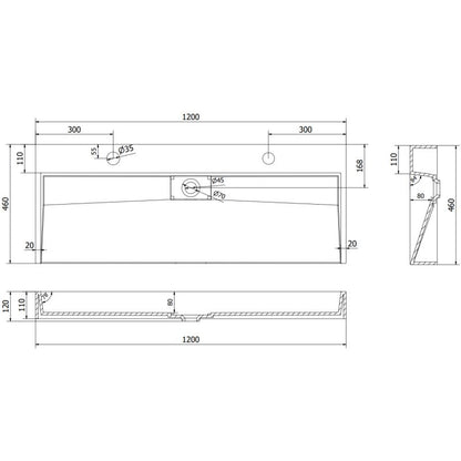 Bordmonteret vask i 2/O konglomerat Mexen Ava 120 x 46 cm hvid 1 stk.