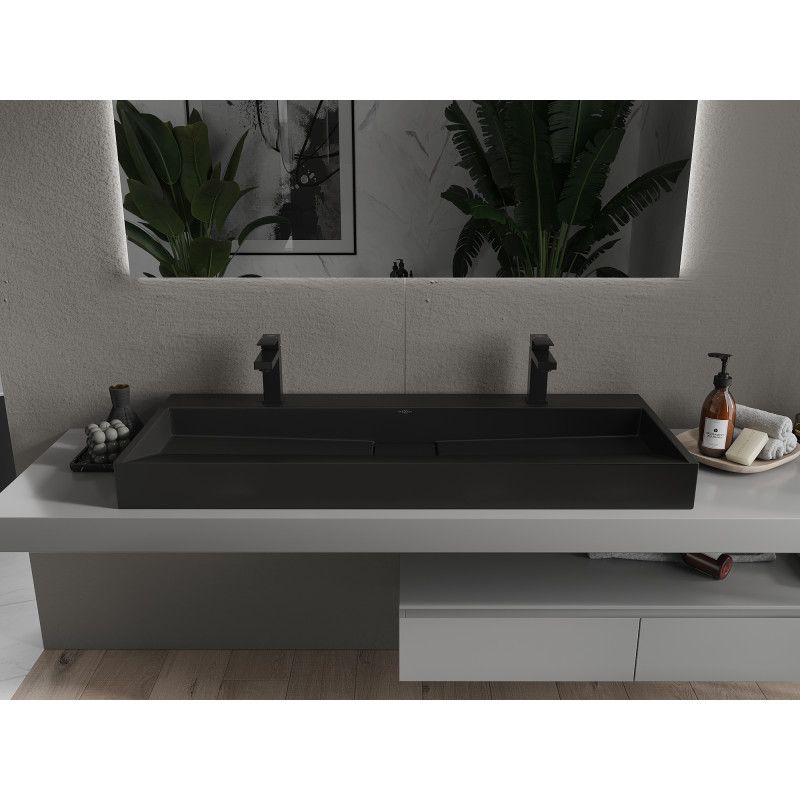 Bordmonteret vask i konglomerat 2/O Mexen Ava 120 x 46 cm sort 1 stk.
