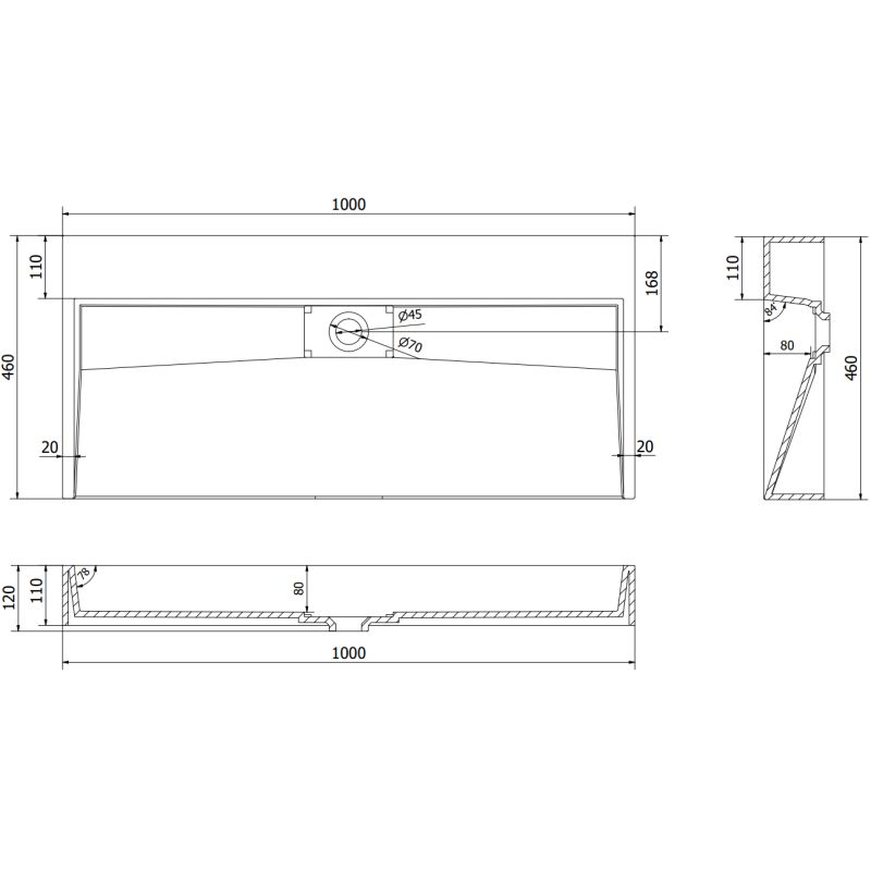 Bordmonteret vask i B/O-konglomerat Mexen Ava 100 x 46 cm hvid 1 stk.