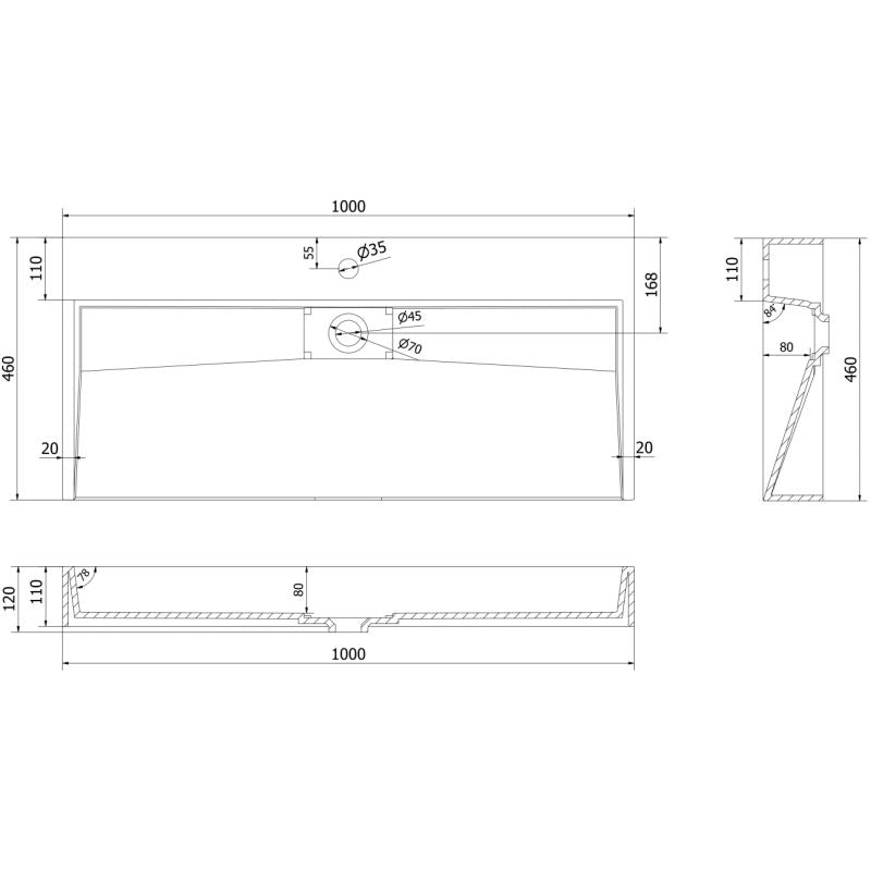 Bordmonteret vask i konglomerat B/O Mexen Ava 100 x 46 cm sort 1 stk.