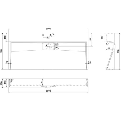 Bordmonteret vask i konglomerat B/O Mexen Ava 100 x 46 cm sort 1 stk.