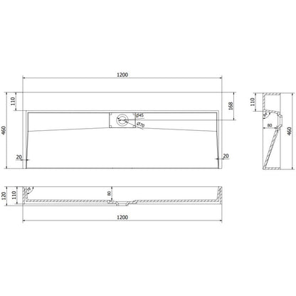 Bordmonteret vask i B/O-konglomerat Mexen Ava 120 x 46 cm hvid 1 stk.