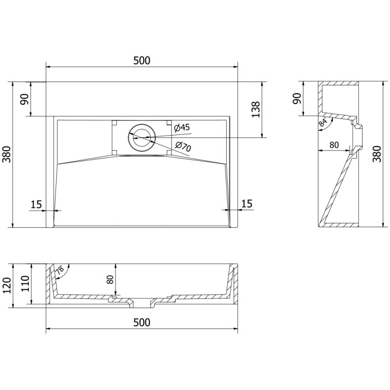Bordmonteret vask i B/O-konglomerat Mexen Ava 50 x 38 cm hvid 1 stk.
