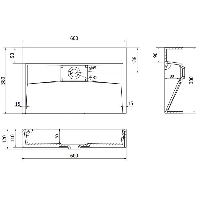 Bordmonteret vask i B/O-konglomerat Mexen Ava 60 x 38 cm sort 1 stk.