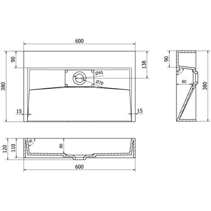 Bordmonteret vask i B/O-konglomerat Mexen Ava 60 x 38 cm sort 1 stk.