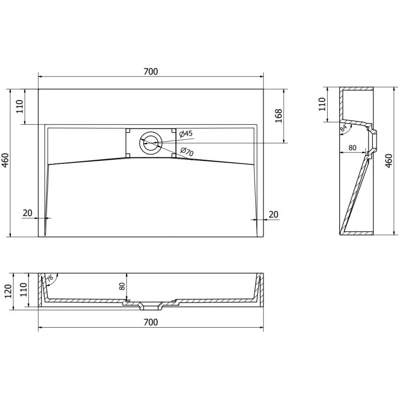 Bordmonteret vask i konglomerat B/O Mexen Ava 70 x 46 cm hvid 1 stk.