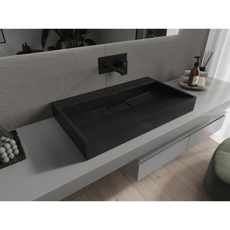 Bordmonteret vask i B/O-konglomerat Mexen Ava 80 x 46 cm mat-sort 1 stk.