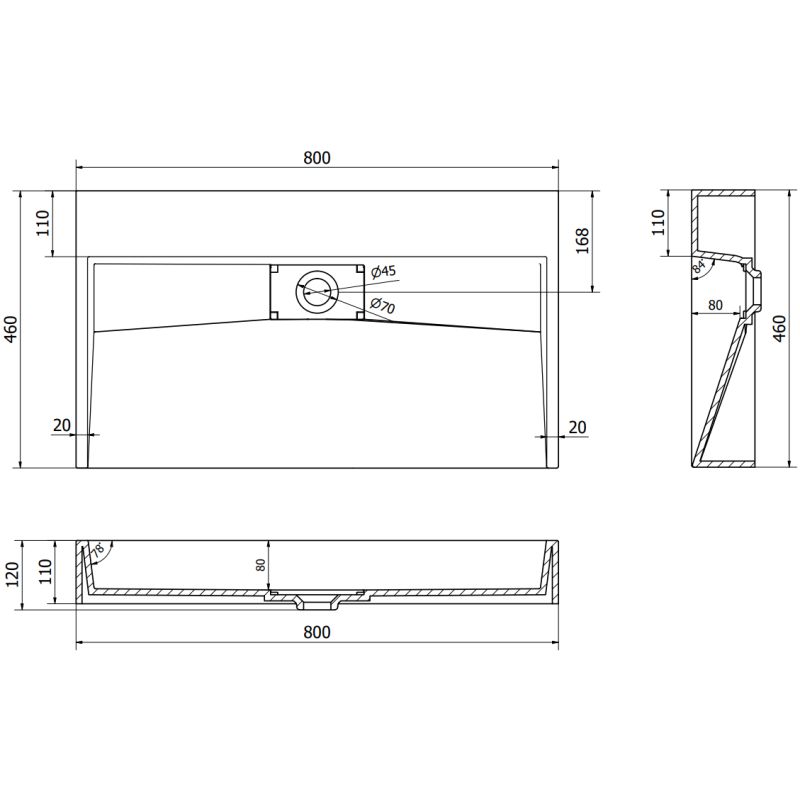 Bordmonteret vask i B/O-konglomerat Mexen Ava 80 x 46 cm mat-sort 1 stk.