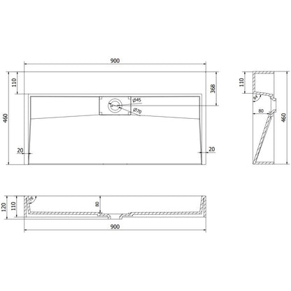 Bordmonteret vask i konglomerat B/O Mexen Ava 90 x 46 cm sort 1 stk.