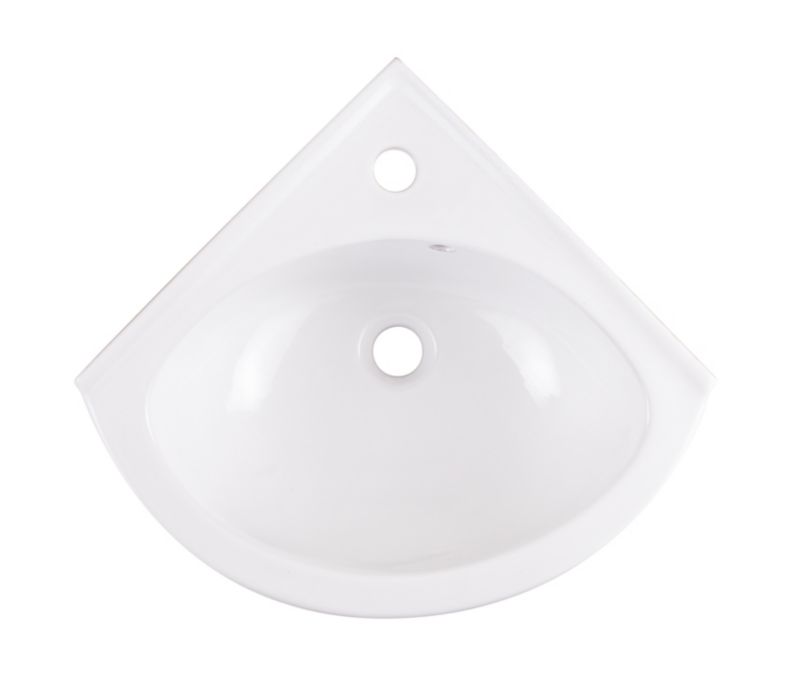 Keramisk Hjørnehåndvask 38,5x38,5 cm Hvid med Armaturhul