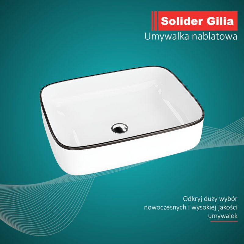 Solider Gilia Black Line bordmonteret vask med tynd kant, keramik, 50,5 x 40 x 14 cm, hvid-sort, 1 stk