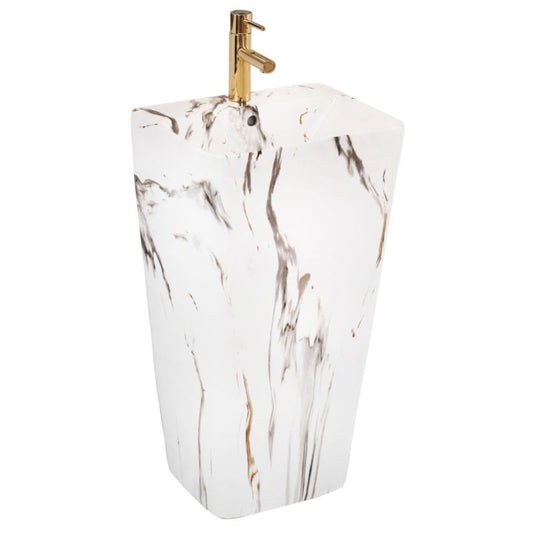 Fritstående vask Rea Aris Marble rund hvid 44 x 37,5 x 83 cm 1 stk