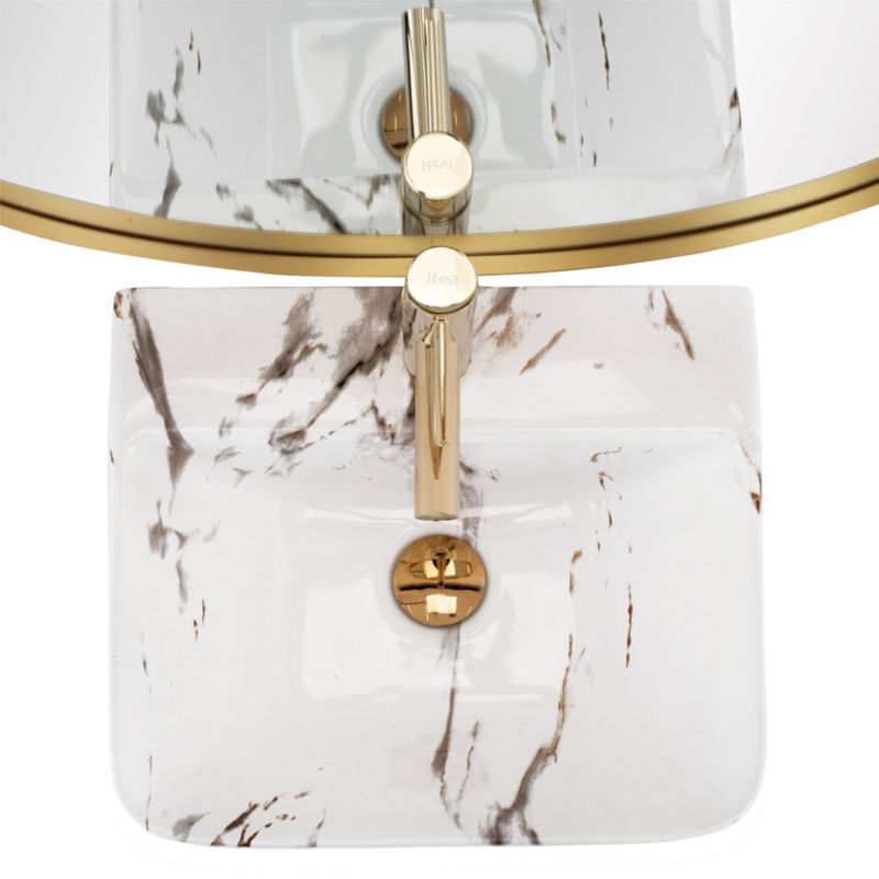 Fritstående vask Rea Aris Marble rund hvid 44 x 37,5 x 83 cm 1 stk