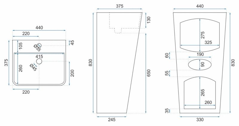 Fritstående vask Rea Aris Marble rund hvid 44 x 37,5 x 83 cm 1 stk