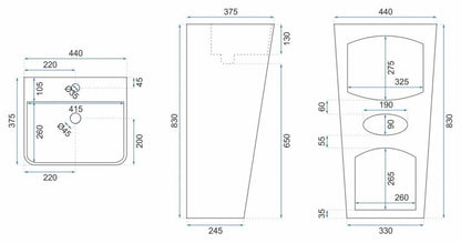 Fritstående vask Rea Aris Marble rund hvid 44 x 37,5 x 83 cm 1 stk