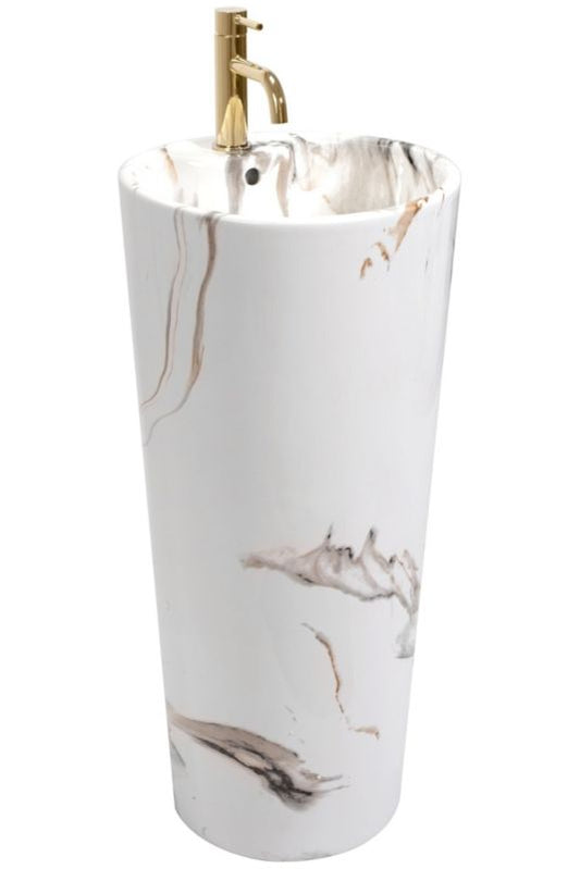 Fritstående vask Rea Blanka Marble rund hvid 40 x 40 x 85 cm 1 stk