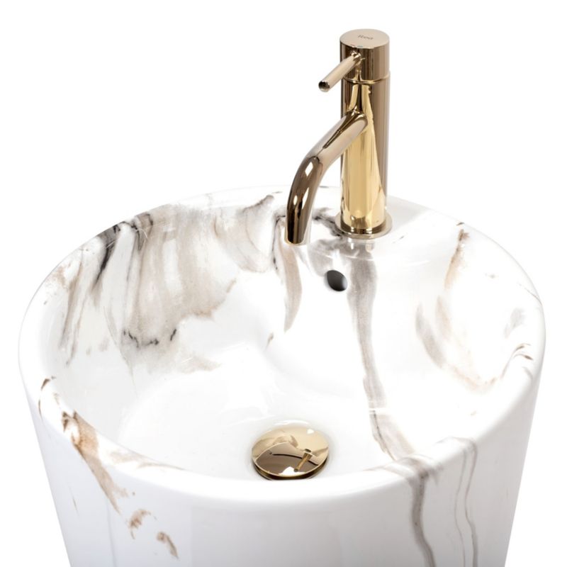 Fritstående vask Rea Blanka Marble rund hvid 40 x 40 x 85 cm 1 stk