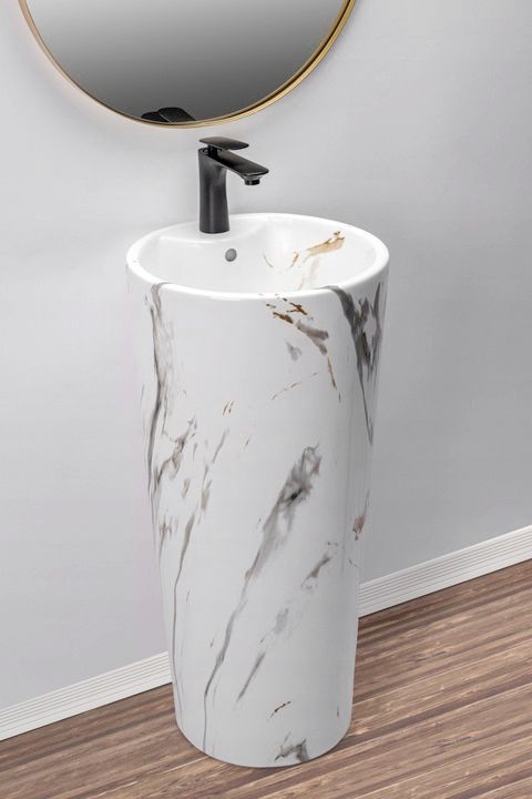 Fritstående vask Rea Blanka Marble rund hvid 40 x 40 x 85 cm 1 stk