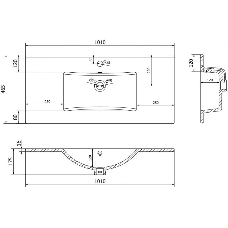 Indbygget vask Mexen Atena sort 101 x 46,5 cm 1 stk.
