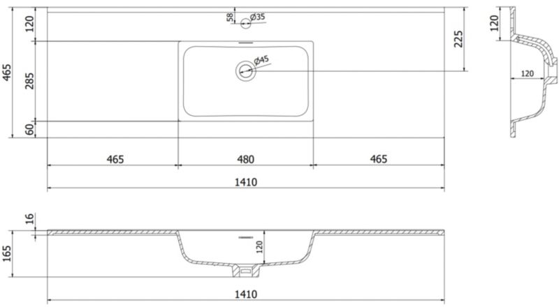 Indbygget vask Mexen Otis hvid 141 x 46,5 cm 1 stk.