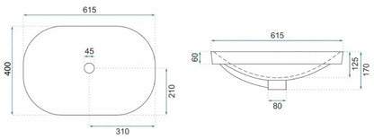 Indbygget oval vask Rea Arleta hvid 61,5 x 42 x 17 cm 1 stk