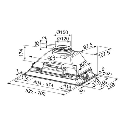 Underbygningsemhætte FBI 525 BK 60,5 cm Sort Mat