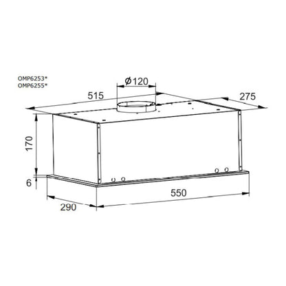 Underbygningsemhætte OMP6253BG 55 cm Sort